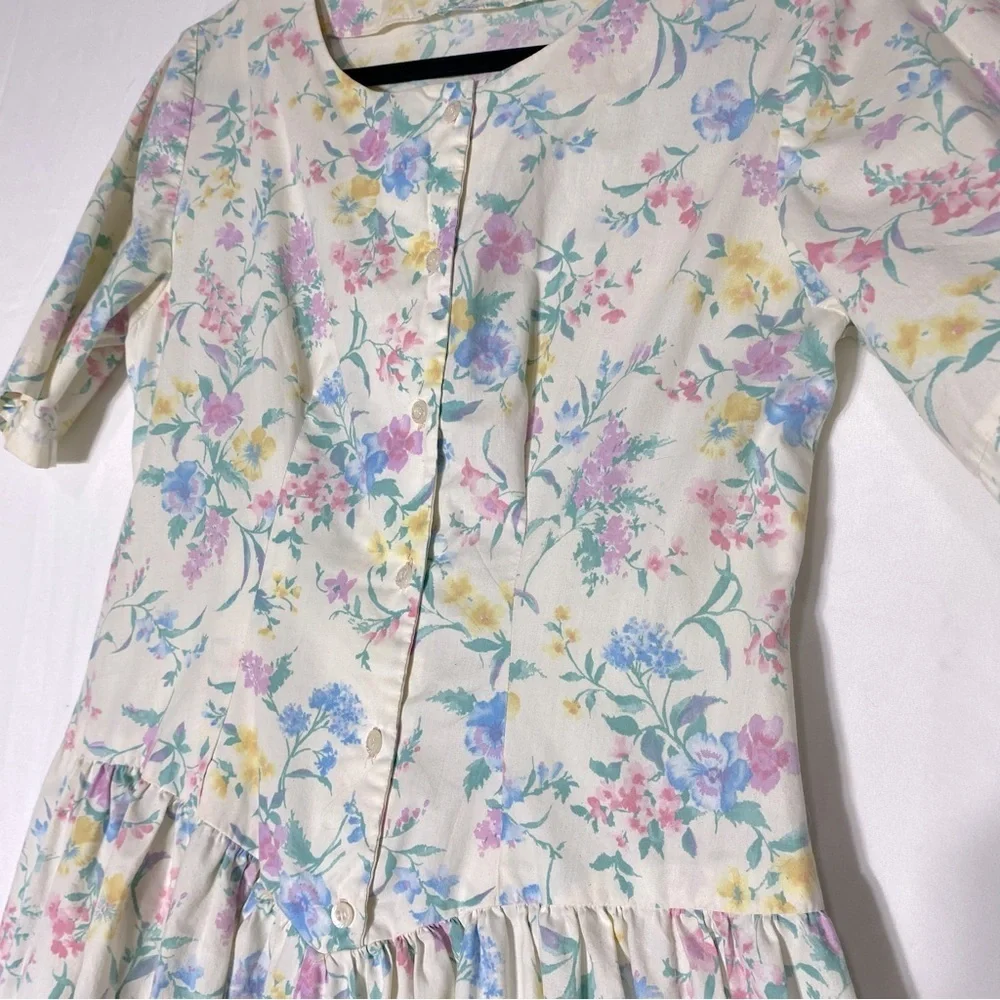 Vintage Handmade Pastel Floral Cottagecore Peasant Garden Tea Party Dress M - Picture 6 of 16